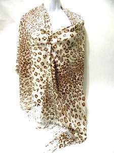 Brown White Cheetah Leopard Print Design Fashion Long pashmina Scarf 