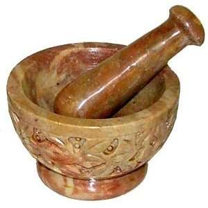  Soapstone Flowers and Vines Mortar and Pestle   Great For 