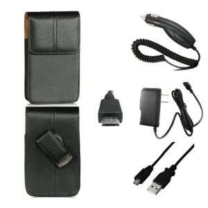  Leather Pouch Case + Premium Car Charger + USB Charging Micro Data 
