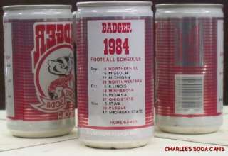 BADGER SPORTS 1984 A/A TOUGH SODA CAN WISCONSIN BUCKY FOOTBALL 