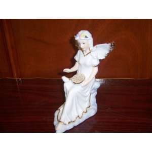  Angel Feeding Her Bird Elegant White Fine Porcelain Statue Figurine 