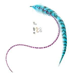   Feather Hair Extension with Crystal Hair Bead   Turquoise and Pink