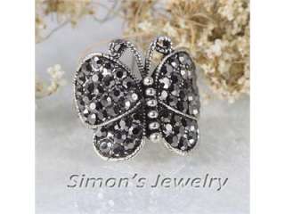 Vtg Style Butterfly Ring w BLACK Crystal JV068 SIZE  