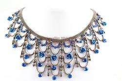 Blue Austrian Rhinestone Crystal Fancy Rose Necklace Earrings Set 