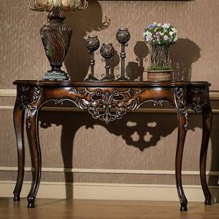 Antiqued Walnut Carved Wall Console Table   