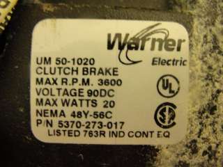 4951 Warner UM 50 1020 90 Clutch Brake 90VDC  