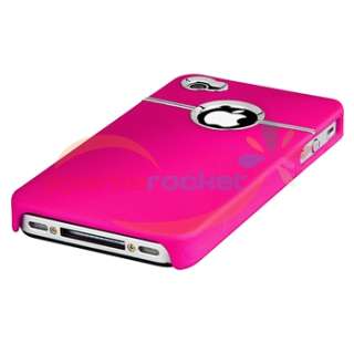 Pink Rubber Hard Case Cover w/ Chrome Hole+PRIVACY Protector for 