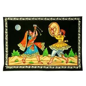  Indian Cotton Village Dancing Couple Scene Hand Painted 