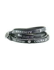 Serenity Prayer Black Leather Recovery Wrap Bracelet, Wraps 4 5 Times 