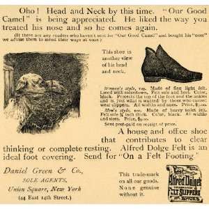 1893 Ad Daniel Green Felt Alfred Dolges Shoes Slipper Camel Soles Foot 