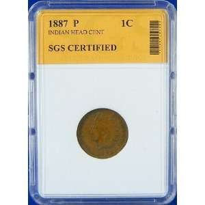  1887 P Indian Head Cent Certified Authentic by SGS 