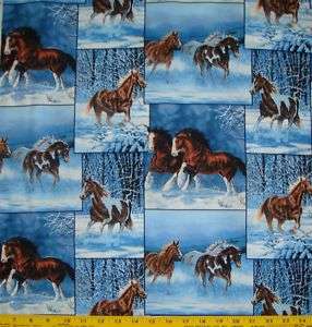 Wild Wing Horse fabric ~ patches Blue  