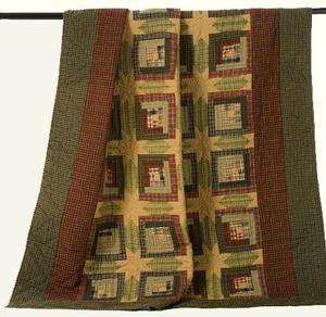   Country Tea Cabin Quilted Throw 8 Point Star Tea Stained Fabric Nice