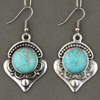 Tibet silver flower patterns heart round blue howlite turquoise beads 