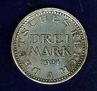 Weimar Germany Silver 3 Mark 1924D nice grade  