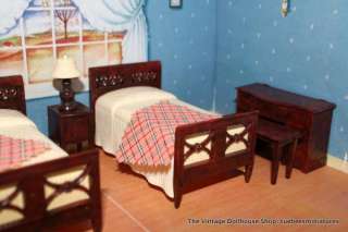 RENWAL Vintage Dollhouse Furniture LOVELY 9 PC. TWIN BEDROOM SET 3/4 
