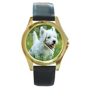 Westie Puppy Dog 6 Round Gold Trim Watch Z0646