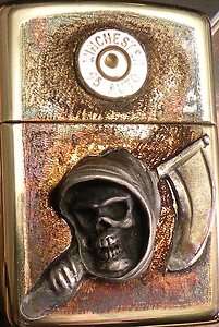 Grim Reaper Zippo w/ .45 Case & Bullet Lanyard. WICKED  