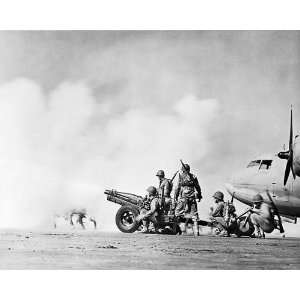  Soldiers Shooting Cannon from Airstrip WWII 8x10 Silver 