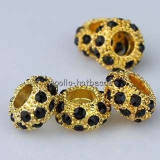 50X WHOLESALE LOTS BLACK CRYSTAL GOLDEN CHARM BEADS  