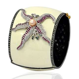 Ruby & Diamond Starfish Design Bangle 14k Gold Sterling Silver Enamel 