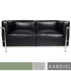 Le Corbusier Style LC3 Loveseat, Black Aniline Leather  