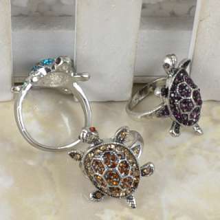 Wholesale Lots 6pcs Silver Plated Vintage Cocktail Turtle Grey Crystal 