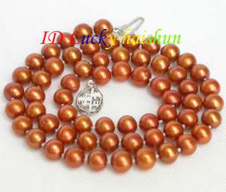 AAA LUSTER 7mm round light coffee pearls necklace 18  