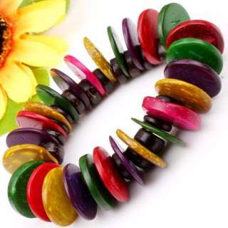Multi Color Coconut Shell Bead Stretchy Bracelet Bangle  