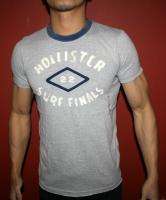 NEW HOLLISTER HCO MUSCLE SLIM DESTROYED GRAY COLLAR T SHIRT MENS L 