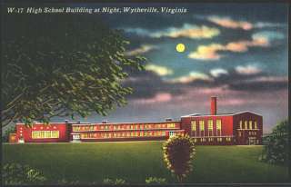 Wytheville Virginia VA 1950s High School Night View Vintage Postcard 