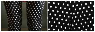 Black White Polka Dots Leggings Ladies Cute Vintage Tights Capri Pants 