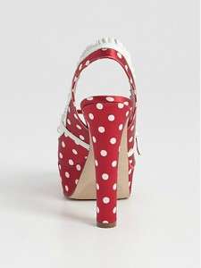   Red Polka Dot KUTIE Peep Toe Satin Slingback Pumps Shoes Heels  