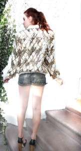   SEQUIN Argyle Slouchy TROPHY Top Puff sleeves Glam DECO Disco BLOUSE S