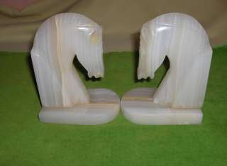 Up for sale is a beautiful pair of vintage white onyx horse head book 