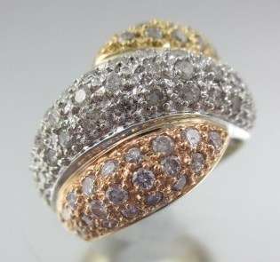 DESIGNER 18KT White Rose Gold Diamond Wave Ring  