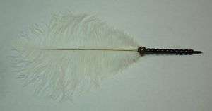 Wood Bead Quill Dip Pen w  Ostrich Feather #1678 wicca  