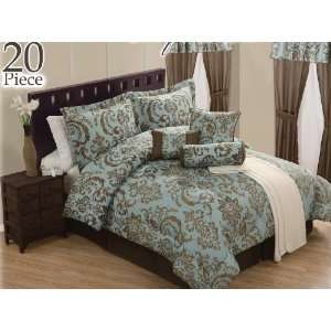  24 Piece Daniella Blue/Brown King Bedding Set