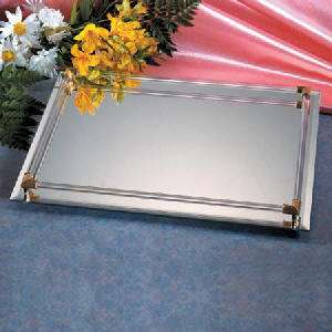 8X11 MIRROR VANITY/SERVER TRAY WITH GOLD PLATED ACCENTS  