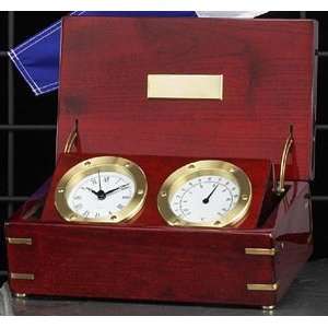  Brass Quartz Clock & Thermometer Weather Station in 