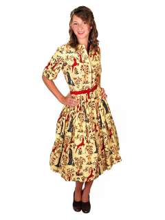 Vintage Dress Shirtdress Batik Gazelle Print Barnesville 1950s  