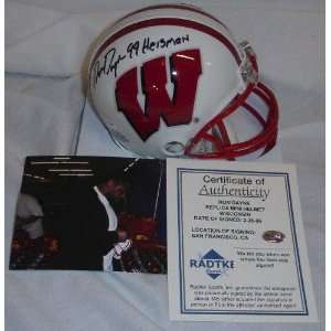 Ron Dayne Wisconsin Badgers Autographed Mini Helmet with 99 HT 
