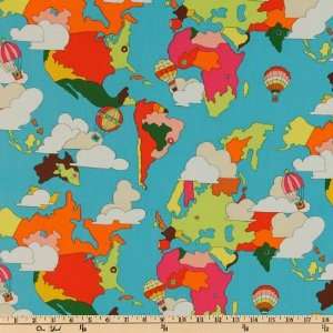  44 Wide Good Earth Maps Turquoise Fabric By The Yard 