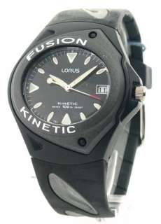 Lorus Black Rubber Sporty Date Feature KINETIC Movement Mens Watch 