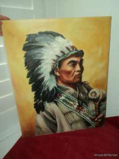 VINTAGE American Indian WARRIOR CHIEF Original Oil 1981  