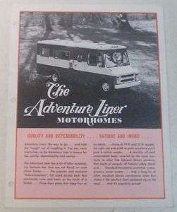 Adventure Liner ca. 1960s Motor Homes Sales Brochure  