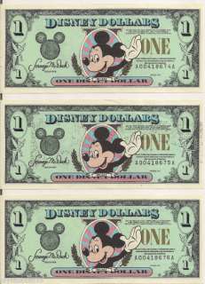 Consecutive 1995 Disney Dollars $1 Mickey A Series  