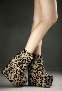 Punk Cool Sexy NEW Womens Leopard Wedge Platform Lace Up High Heel 