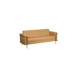   Light Brown Leather Sofa with Encasing Frame