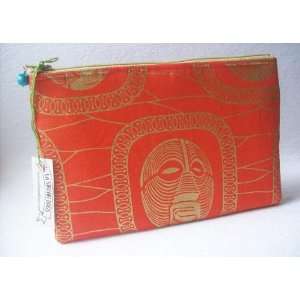  Orange and Gold African Mask Pouch/Clutch 